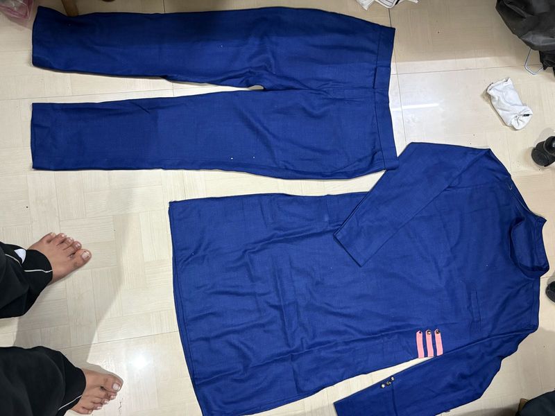 Blue Kurta Set with Pink Stripes
