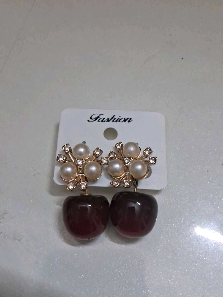 Cute Cherry &amp; Pearl Drop Earrings
