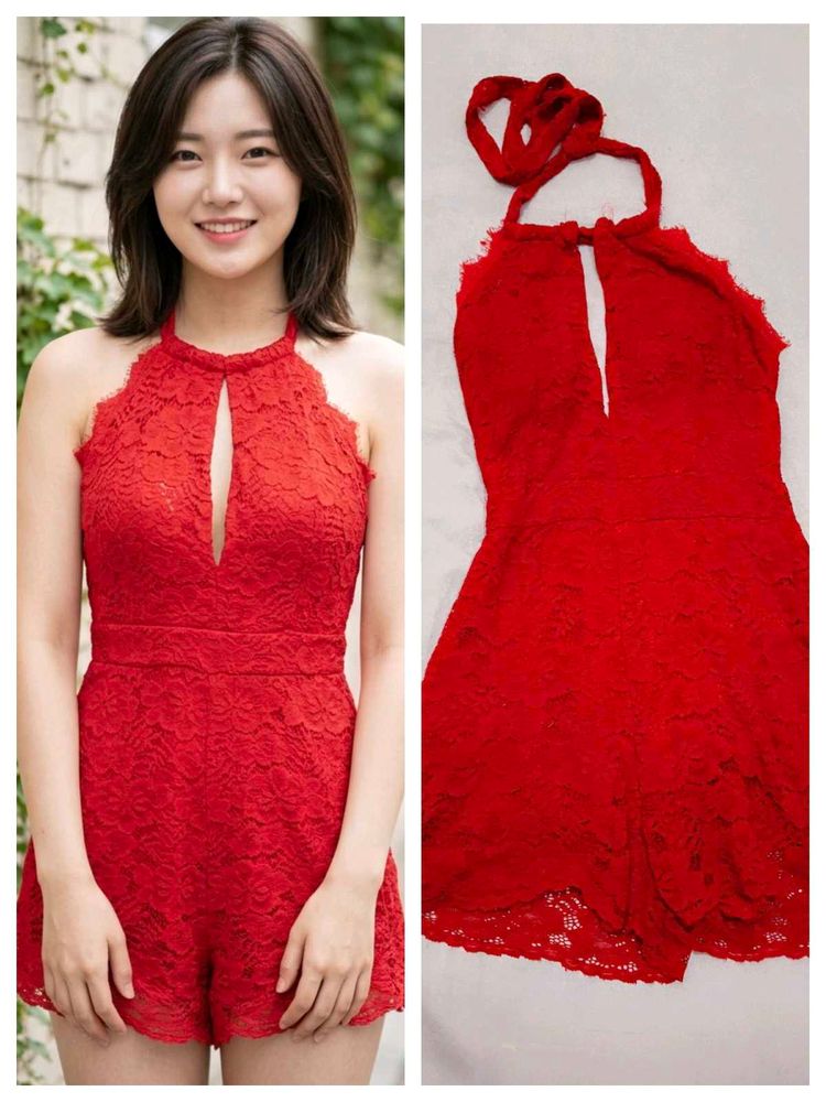 Chic Red Lace Halter jumpsuit