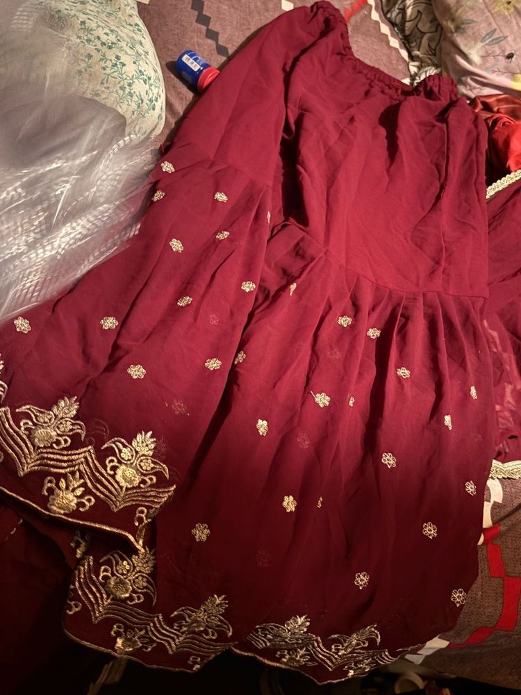 Red Embroidered sharara Set