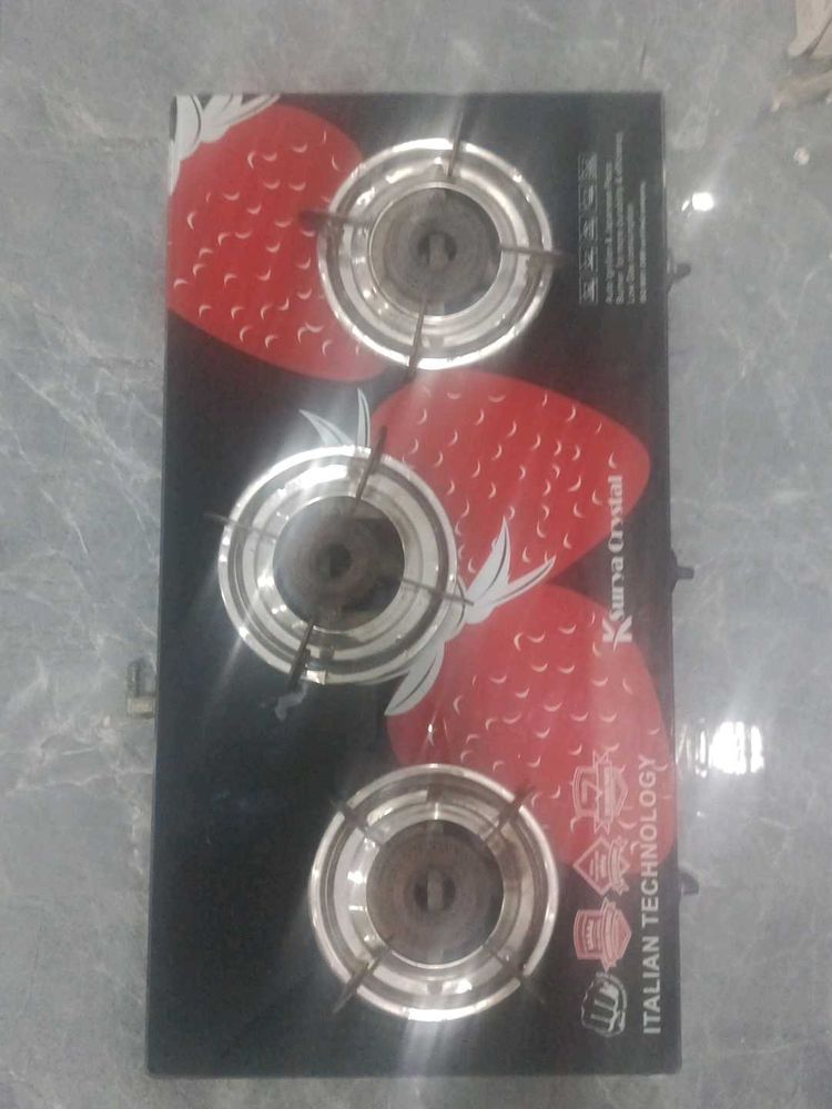 Glass Strawberry Design 3-Burner Gas Stove