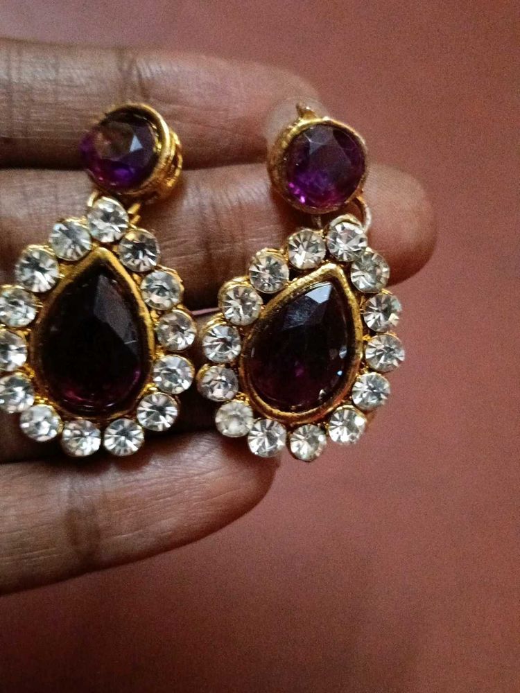 Stunning Purple &amp; White Stone Earrings