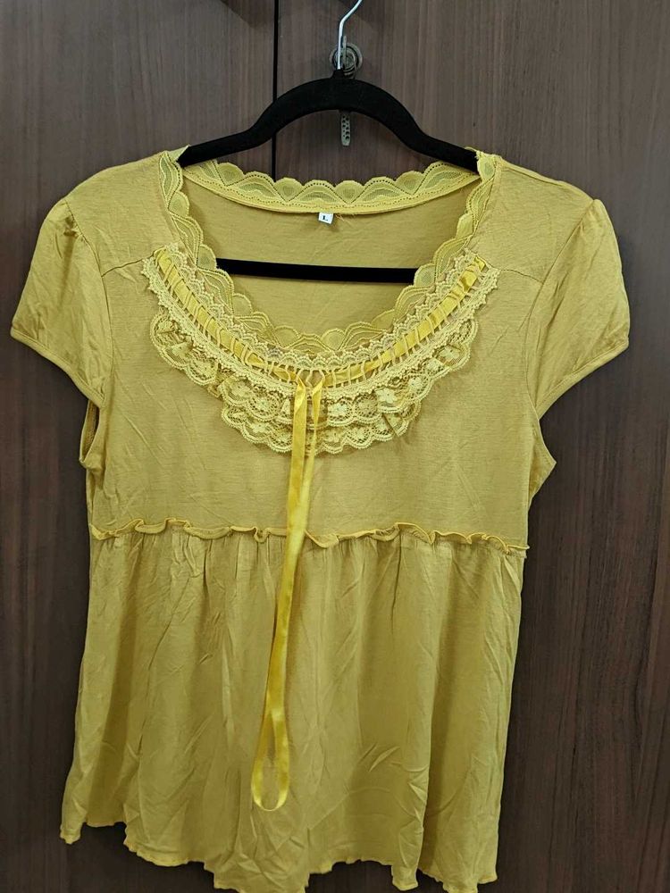 Yellow Lace Detail Women's Top