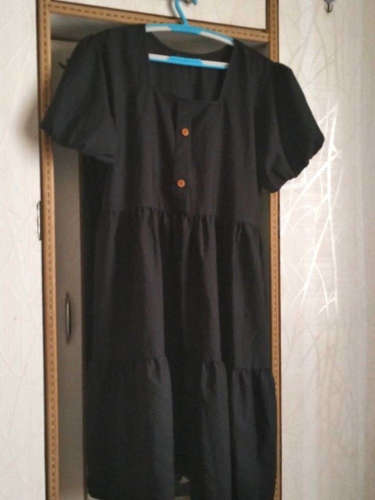 Black Tiered Square Neck Dress
