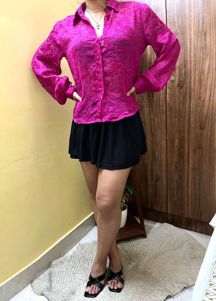 Vibrant Pink Textured Button-Up Shirt