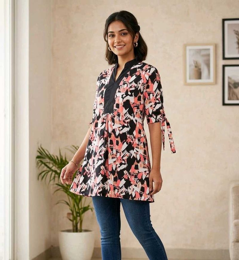 Chic Abstract Print Top style short Kurti
