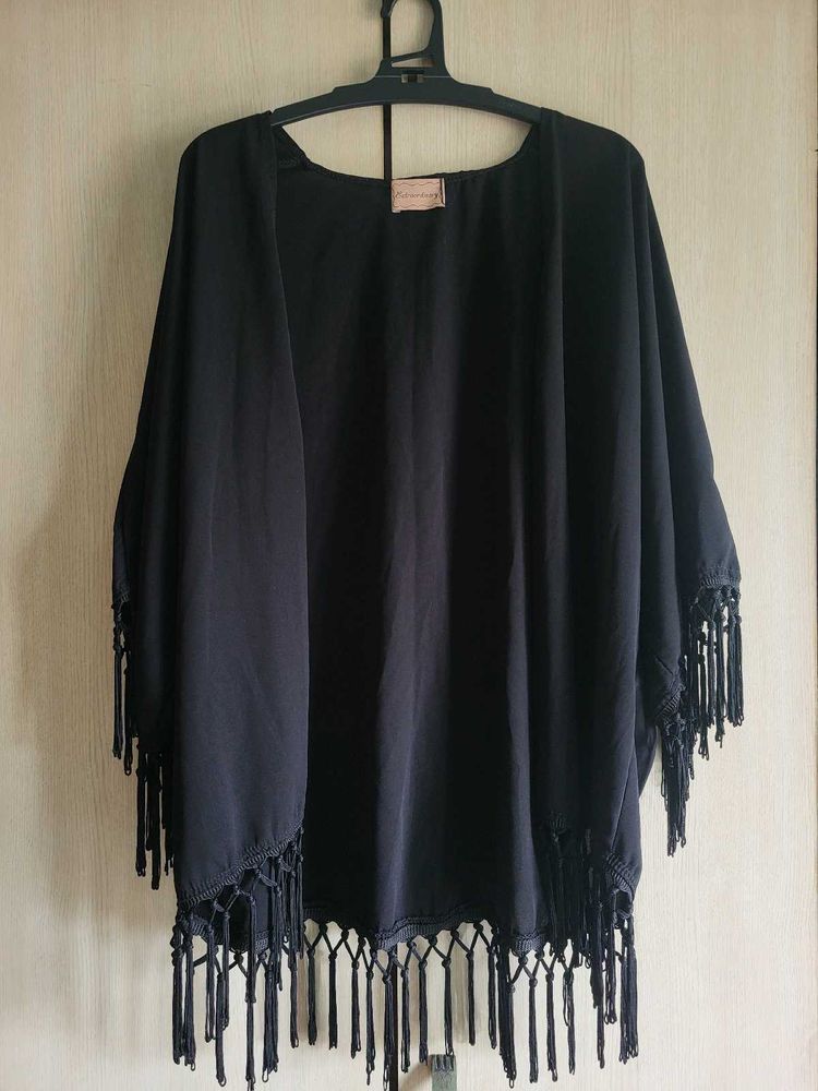Black Fringed Shrug
