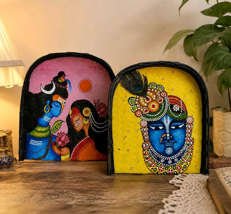 Handmade Shiva Parvati Bamboo Soop Wall Art | Hand
