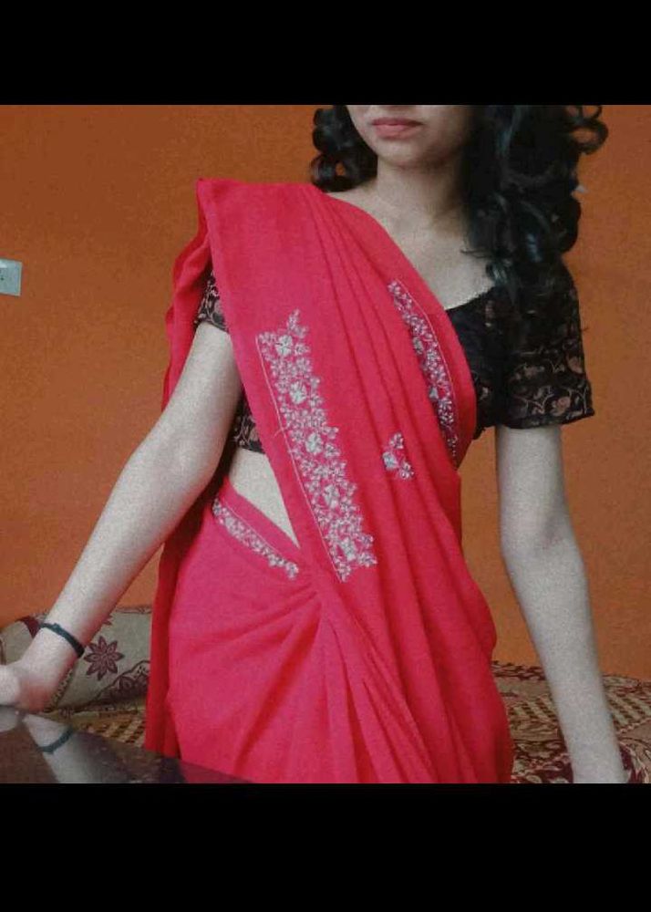 Red Embroidered Saree