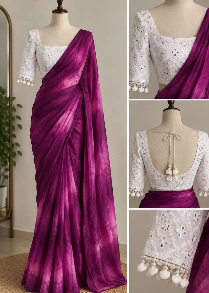 Vibrant Pink Tie-Dye Saree with mirror blouse