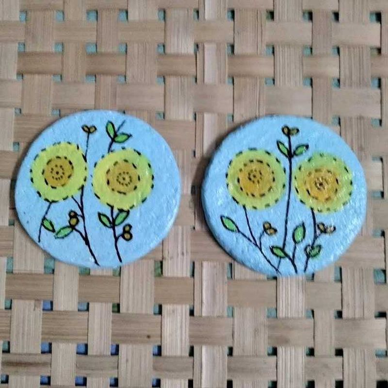 Hand-painted Paper Mache Coaster Set of 2