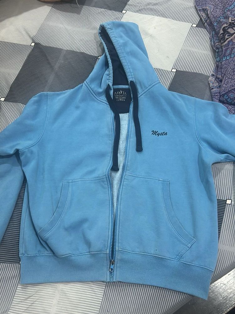 Mysta Blue Zip-Up Hoodie sweatshirt