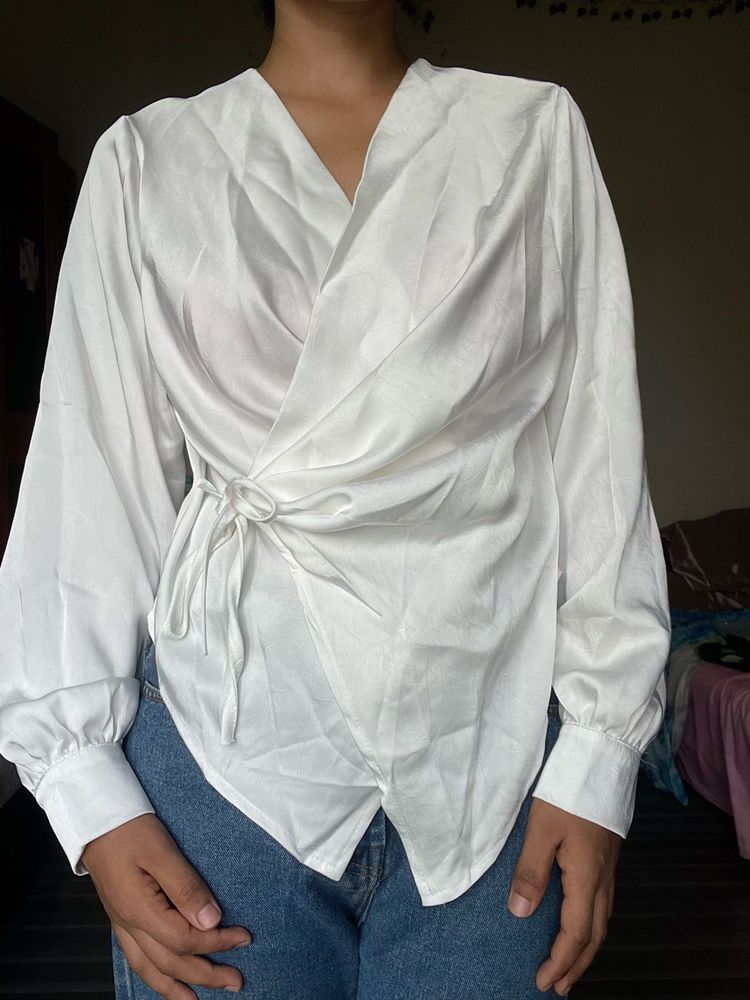 Chic White Wrap Blouse