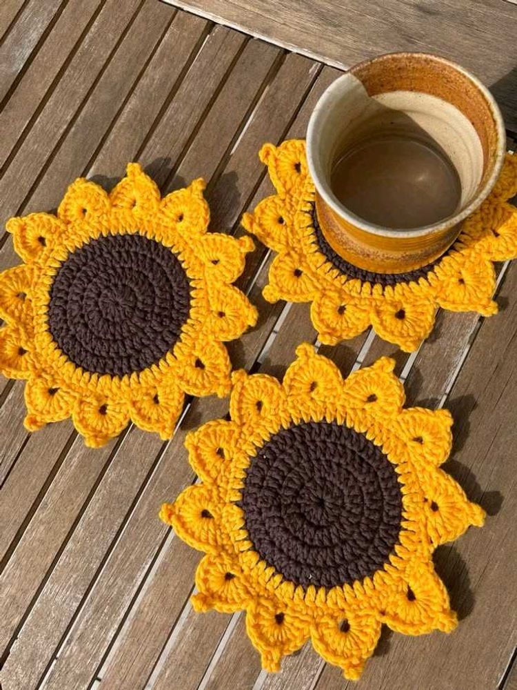 Handmade Crochet Sunflower Coasters