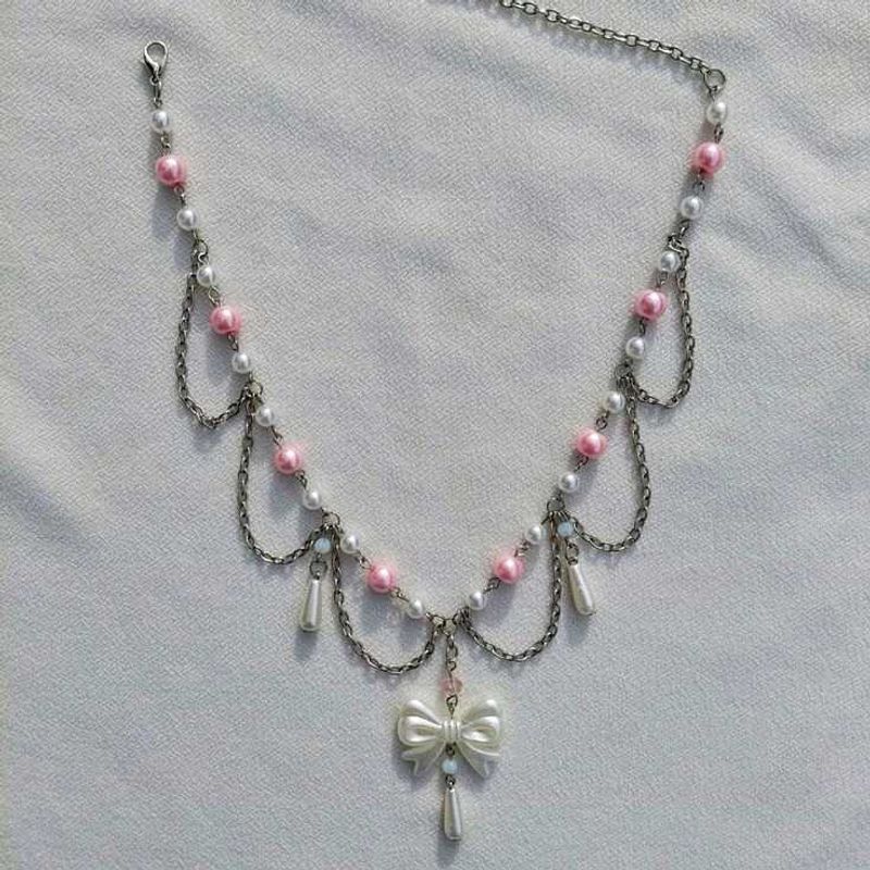 Cute Pearl &amp; Bow Necklace