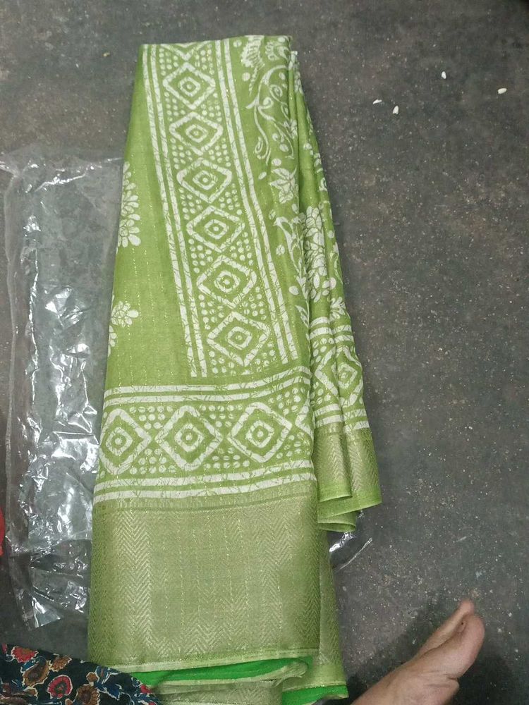 Green Saree with White Print