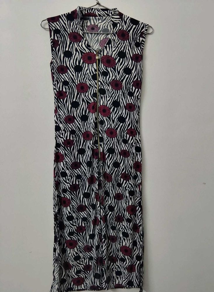 Chic Zebra Print Maxi Dress with Floral Accents