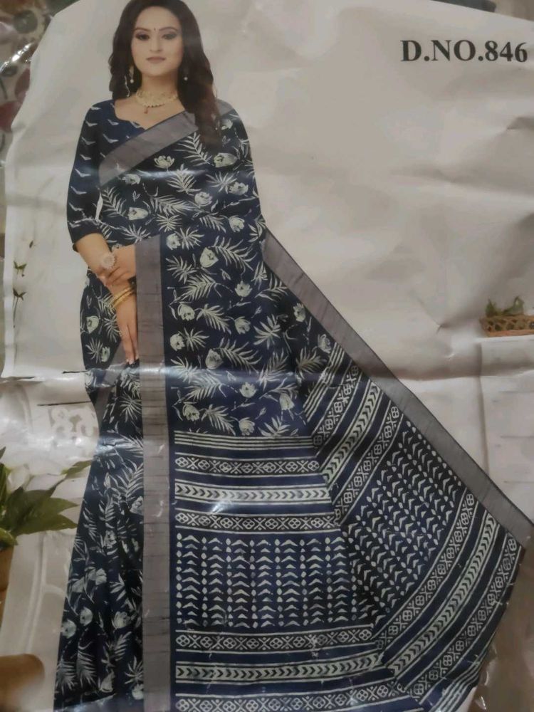 Navy Blue Saree with Floral Print