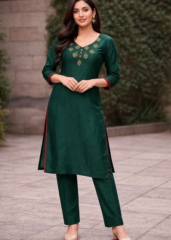 Elegant Green Embroidered Kurta Set