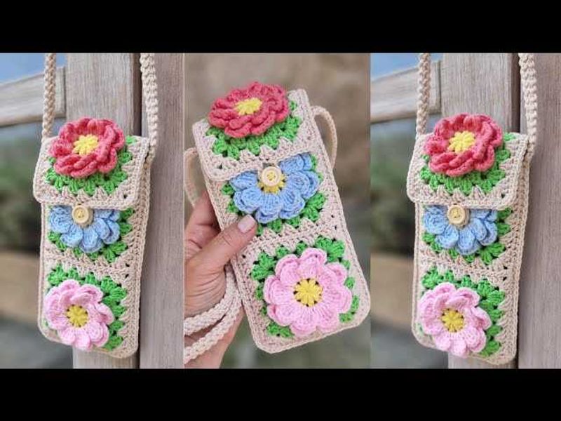 Handmade Crochet Flower Phone Bag