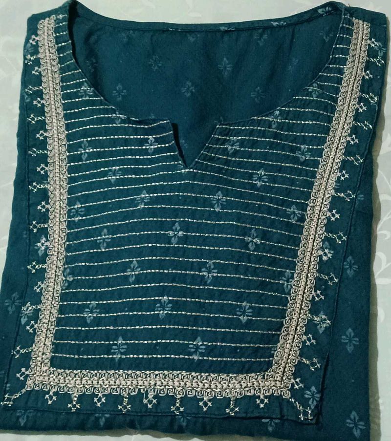 Teal Embroidered Kurta