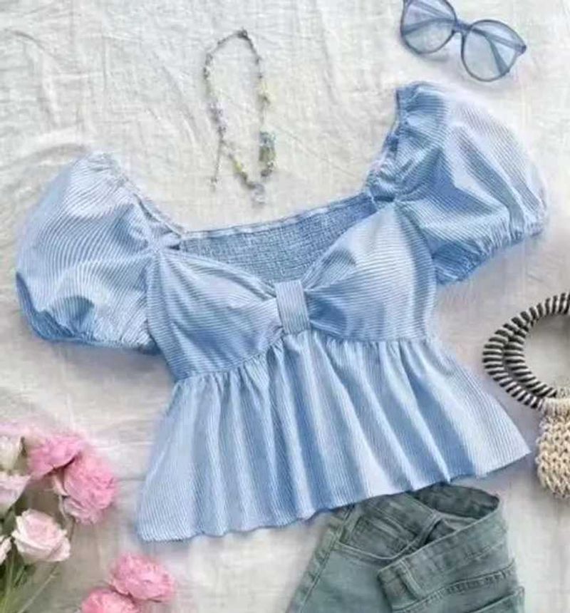 Blue Striped Peplum Top