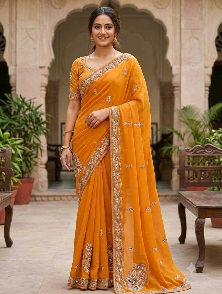 Orange Embroidered Saree