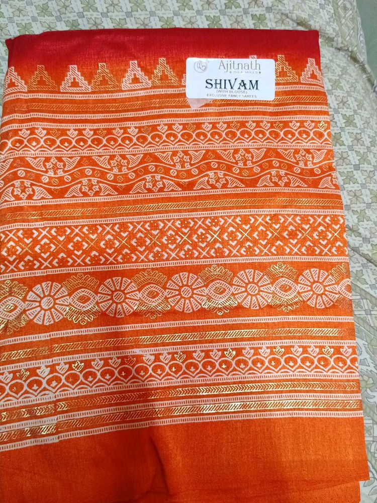 Beautiful Orange &amp; Red and golden Saree