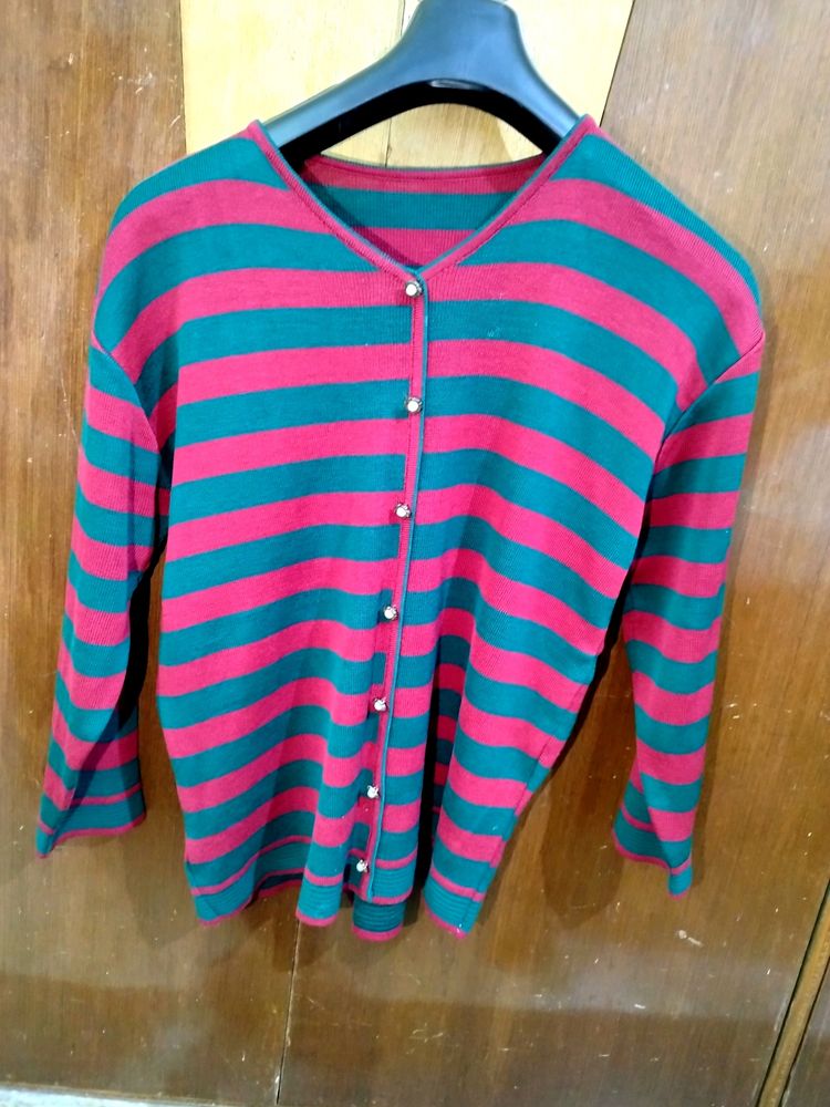 Striped Button-Down Cardigan