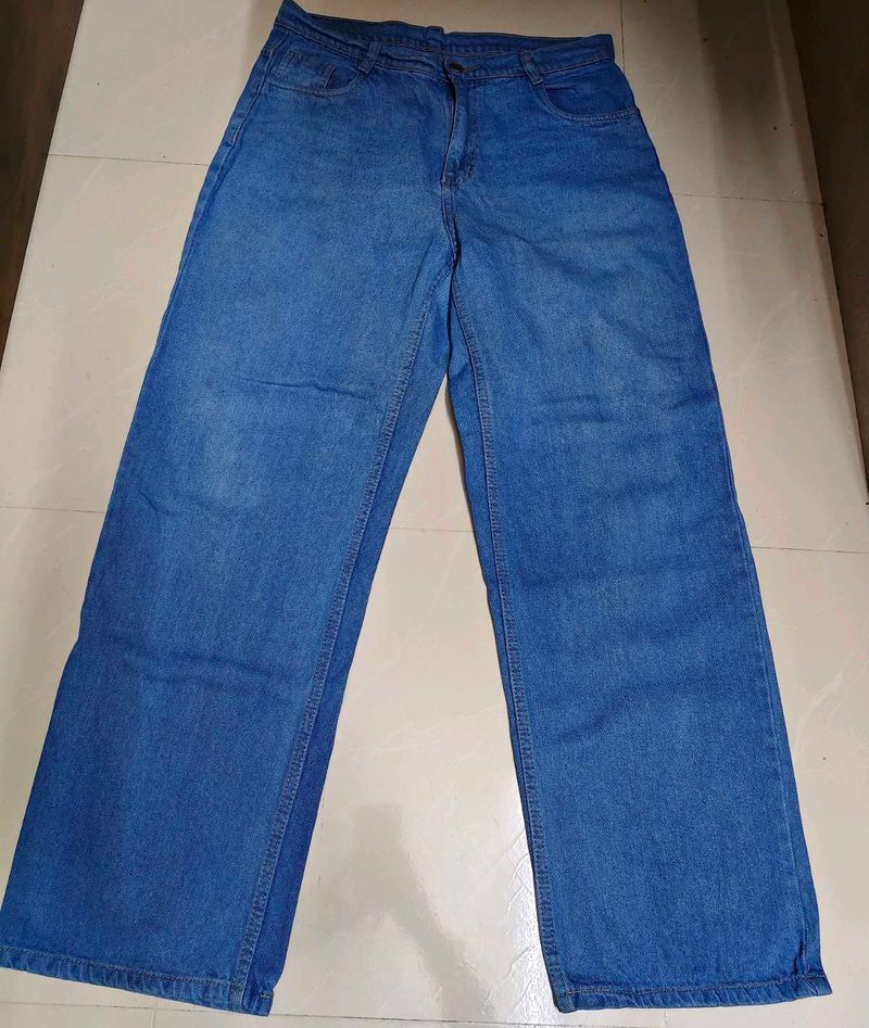 Blue Denim Wide Leg Jeans