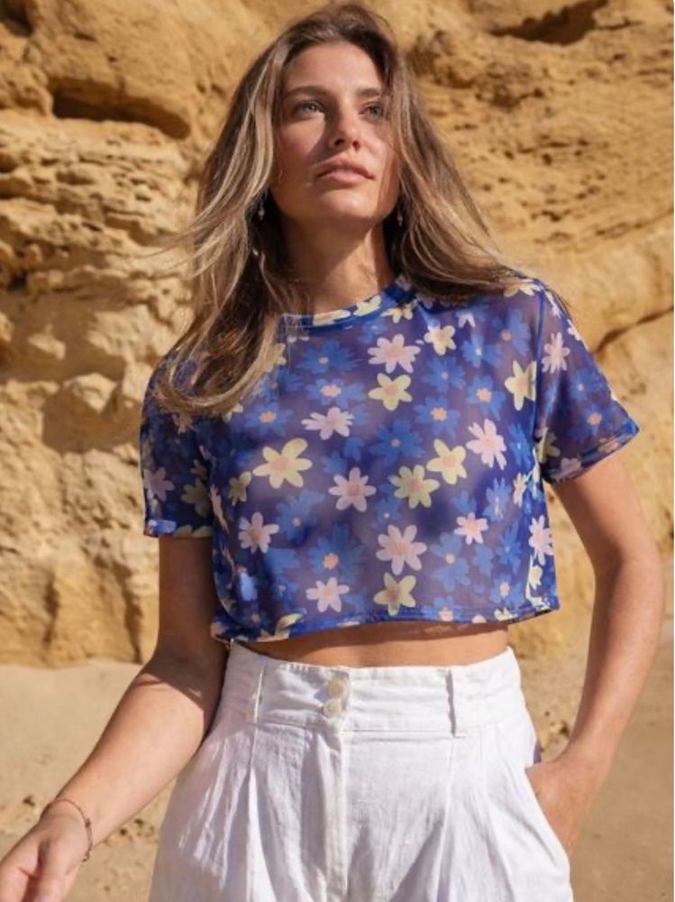 Sheer Floral Crop Top