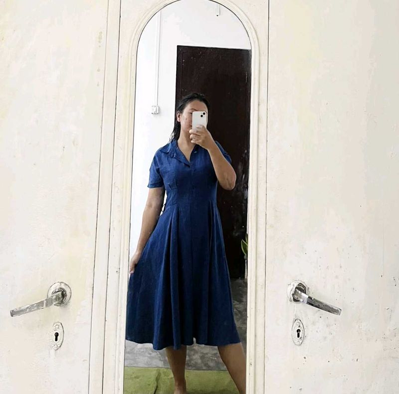 Chic Blue Denim Midi Dress