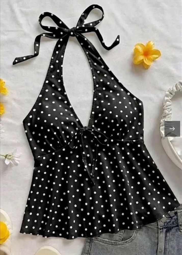 Chic Polka Dot Halter Bikini Top