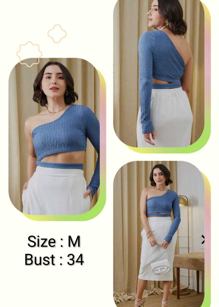 Stylish Blue One-Shoulder Crop Top