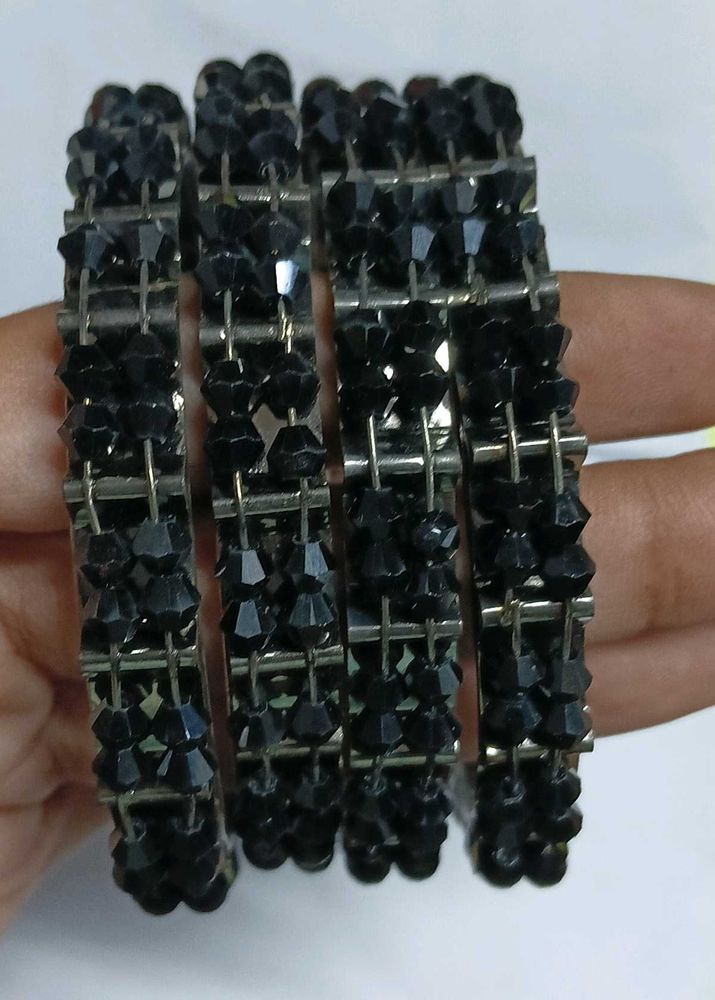 Set of 4 Black Beaded Bangles