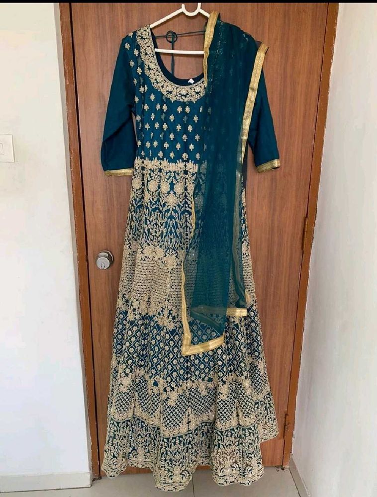 Elegant Teal Embroidered Gown