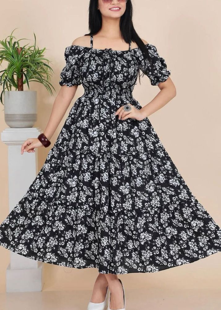 Black Floral Off-Shoulder Dress