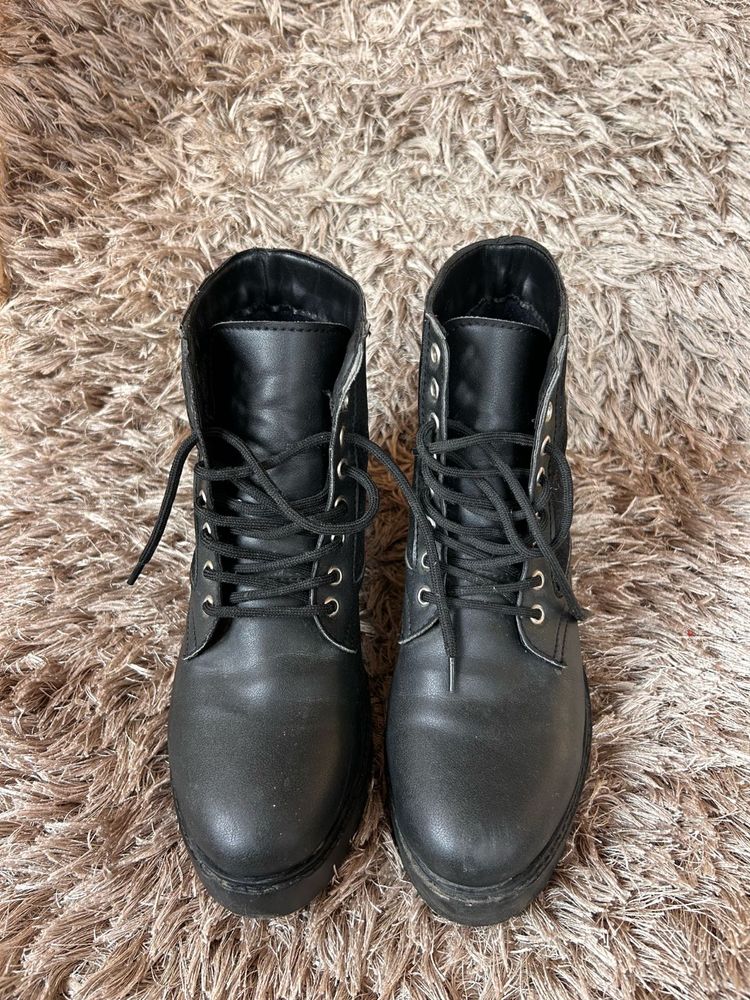 Black Lace-Up Combat Boots