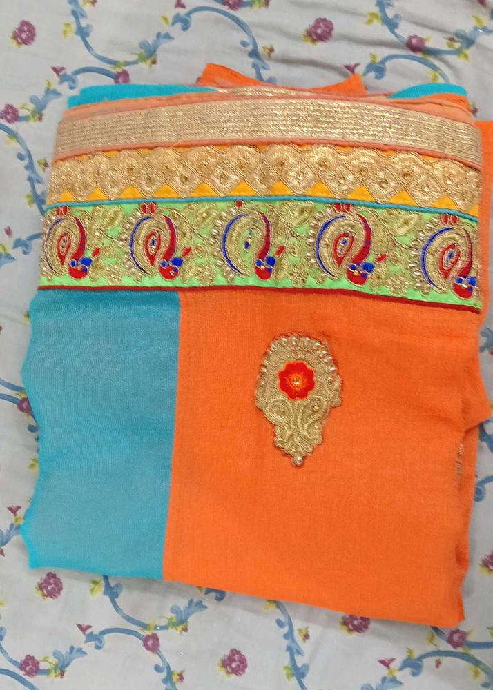 Beautiful Orange &amp; Blue Saree