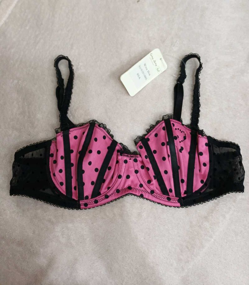 Pink Black Polka Dot Bra