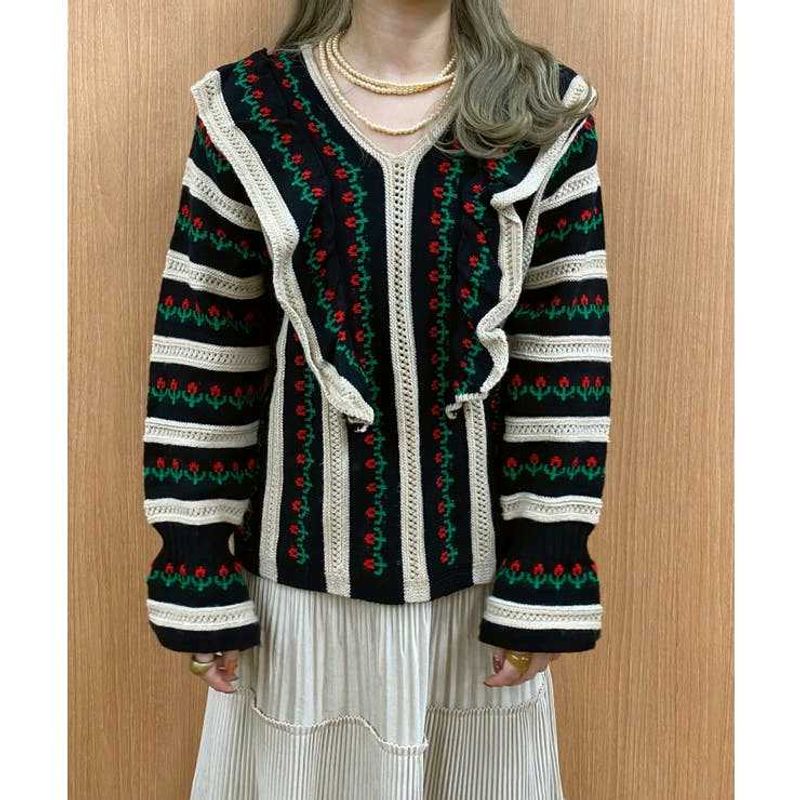 Floral Striped Knit Sweater