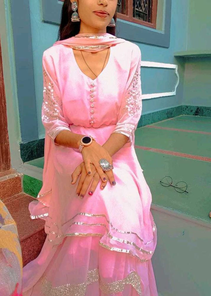 Any One Jewellery Free Baby Pink Three Piece Dress