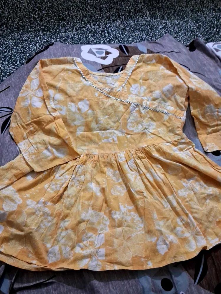 Yellow Printed Cotton Kurta