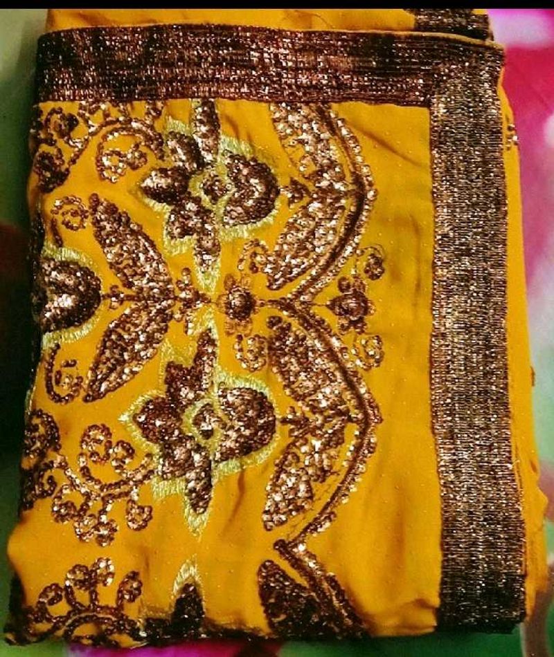 Sequence Dimond Work Saree With Blouse Material