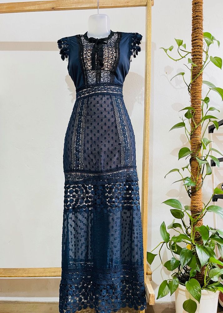 Navy Lace Detail Maxi Dress
