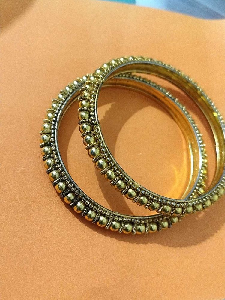 Elegant Gold Tone Beaded Bangles