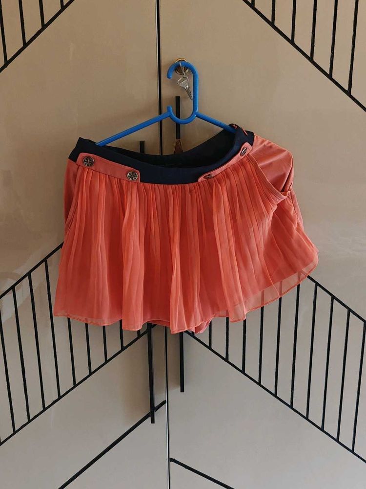 Cute Coral Pleated Skirt