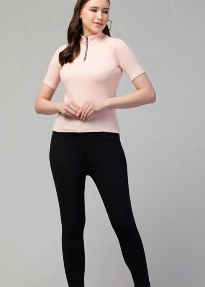 XS to S Chic Pink Mock Neck Zip Top