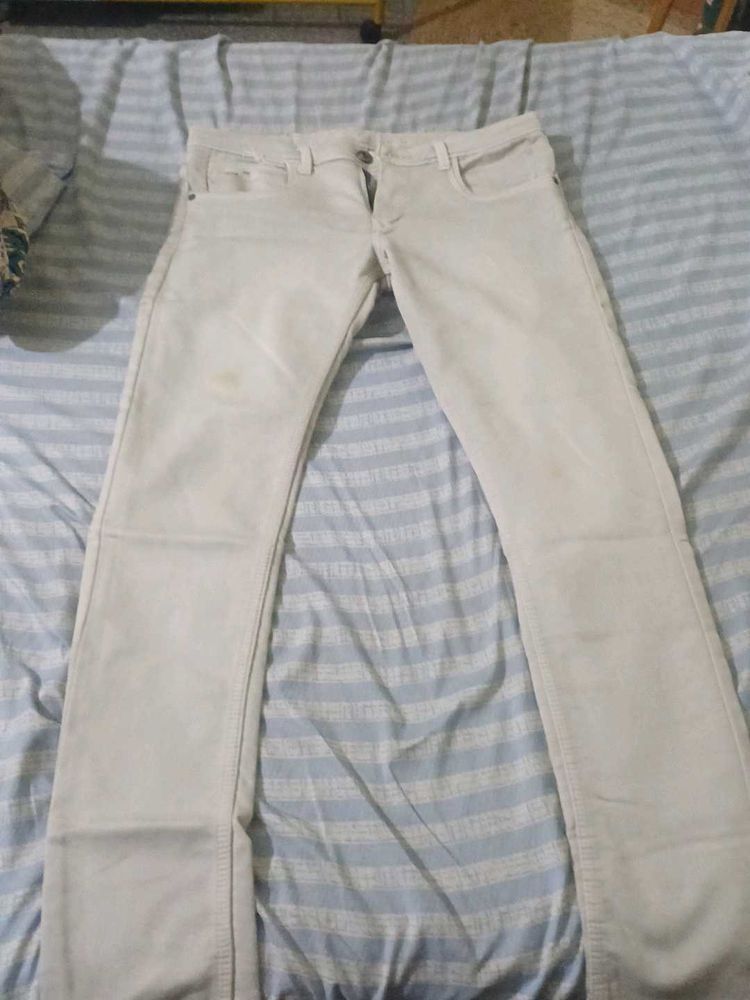 Cream Straight Leg Jeans