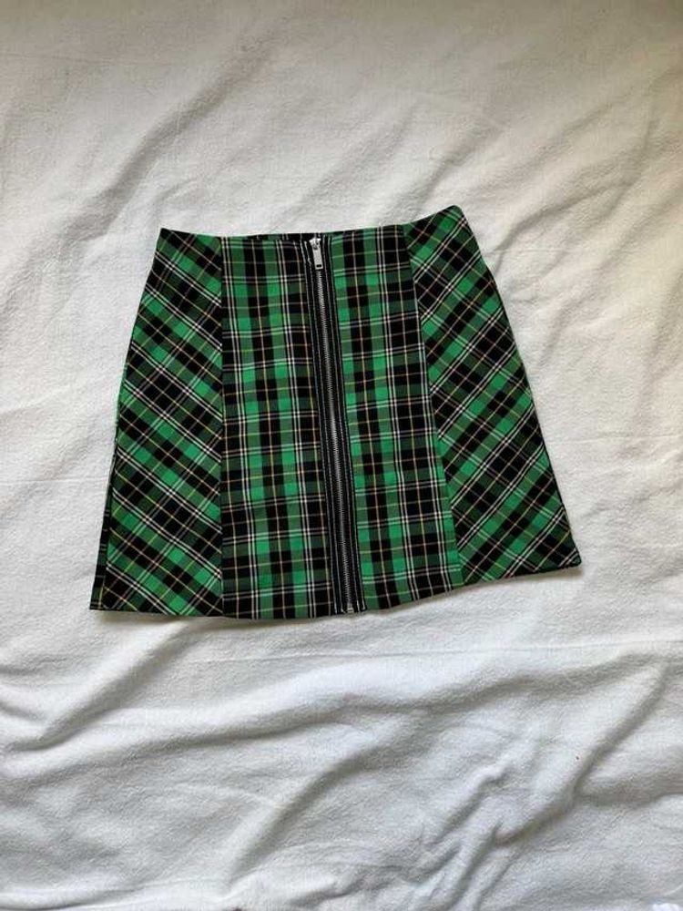Green Plaid Mini Skirt with Zipper